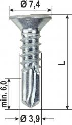 Bohrschraube verzinkt blau, lange Bohrflut, verschiedene Abmessungen 