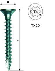 Spanplattenschraube, Senkkopf TX-Antrieb, Kerbspitze, verzinkt blau, verschiedene Abmessungen 