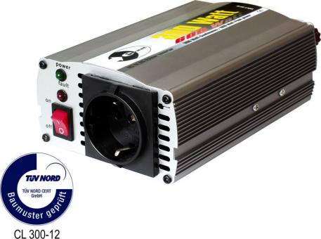 Inverter 12 V DC / 230 V AC 50 Hz - 300 watts continuous power, 600 watts short time peak output 300 W ( 1 ST ) 12 V | 300 W
